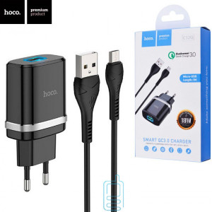 Сетевое зарядное устройство Hoco C12Q Smart QC3.0 1USB 3A micro-USB black