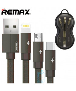 USB кабель Remax RC-094th Kerolla 3in1 lightning, micro USB, Type-C зелений