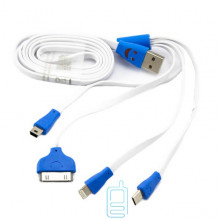 USB кабель 4in1 4S/5S/Micro/Mini USB плоский 1.2m белый
