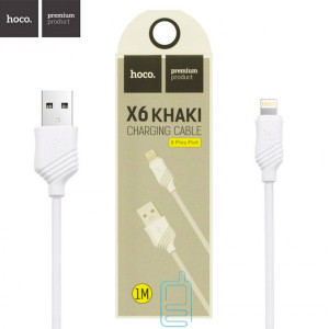 USB кабель Hoco X6 ″Khaki″ Apple Lightning 1m белый