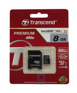 Карта памяти micro SD Transcend 8GB class 10 + SD adapter