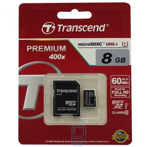 Карта пам'яті micro SD Transcend 8GB class 10 + SD adapter