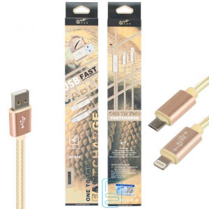USB кабель King Fire JM-014 2in1 micro USB, Apple Lightning 1m золотистый