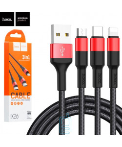 USB Кабель Hoco X26 ″Xpress″ 3in1 Lightning, micro USB, Type-C 1М черно-красный