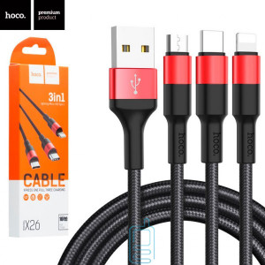 USB Кабель Hoco X26 ″Xpress″ 3in1 Lightning, micro USB, Type-C 1М черно-красный