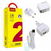 Сетевое зарядное устройство LDNIO A2203 2USB 2.4A Lightning white