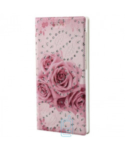 Универсальный чехол-книжка цветы-стразы 4.0-4.2″ №4 розовый