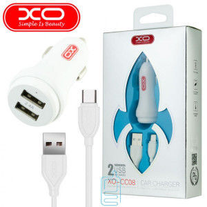 Автомобильное зарядное устройство XO CC08 2USB 2.4A Type-C white