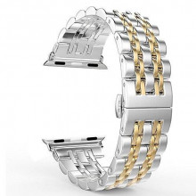 Ремешок металлический Apple Watch 42mm – 3 Bead Metal 4 Line (сталь + золото)