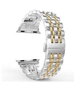 Ремінець металевий Apple Watch 44mm – 3 Bead Metal 4 Line + Стрази (сталь + золото)