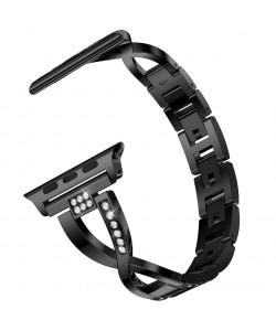 Ремешок металлический Apple Watch 38mm – Smart Buckle X со Стразами (Черный)