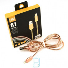 USB кабель C1 Fast 2.4A Apple Lightning 1m рожевий
