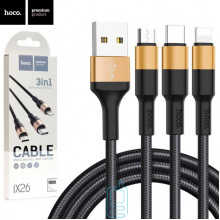 USB Кабель Hoco X26 ″Xpress″ 3in1 Lightning, micro USB, Type-C 1М черно-золотистый