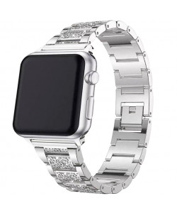 Ремешок металлический Apple Watch 44mm – 1 Bead Metal Line со Стразами (стальной)