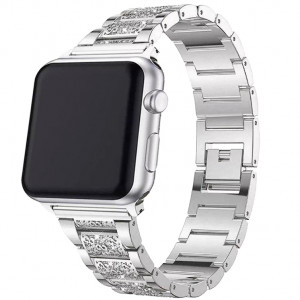 Ремінець металевий Apple Watch 44mm – 1 Bead Metal Line зі Стразами (сталевий)