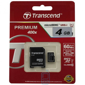 Карта пам'яті micro SD Transcend 4GB class 10 + SD adapter