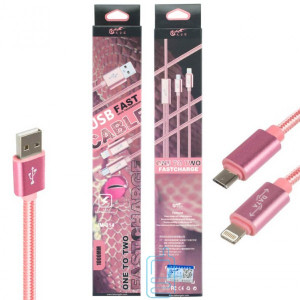 USB кабель King Fire JM-014 2in1 micro USB, Apple Lightning 1m рожевий