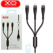 USB кабель XO NB50 3in1 Apple Lightning, micro USB, Type-C 1m черный