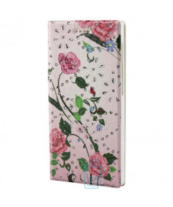 Универсальный чехол-книжка цветы-стразы 4.0-4.2″ №3 розовый