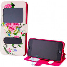Чехол-книжка Flower Case 2 окна LG G2 Tea-rose white