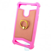 Универсальный чехол-накладка силикон-кожа с кольцом 3.5-4.0″ розовый