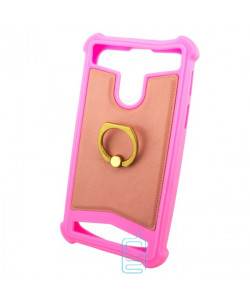 Универсальный чехол-накладка силикон-кожа с кольцом 3.5-4.0″ розовый