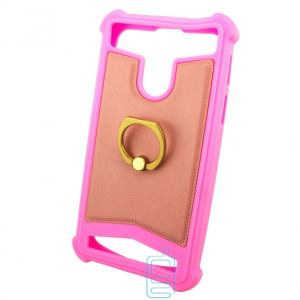 Универсальный чехол-накладка силикон-кожа с кольцом 4.0-4.5″ розовый