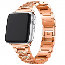Ремешок металлический Apple Watch 42mm – 1 Bead Metal Line со Стразами (розовое золото)