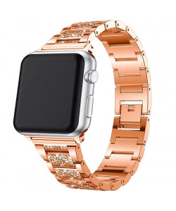 Ремінець металевий Apple Watch 44mm – 1 Bead Metal Line зі Стразами (рожеве золото)
