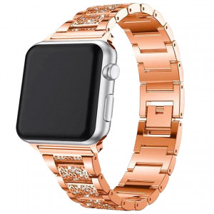 Ремешок металлический Apple Watch 44mm – 1 Bead Metal Line со Стразами (розовое золото)