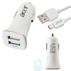 Автомобільний зарядний пристрій Acer 2USB 3.1A micro-USB тех.пакет white