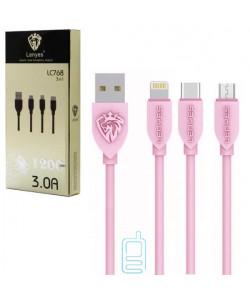 USB кабель Lenyes LC768 3in1 Apple Lightning, micro USB, Type-C 1m рожевий