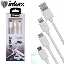 USB кабель inkax CK-38 3in1 Apple Lightning, micro USB, Type-C 1,2 м білий