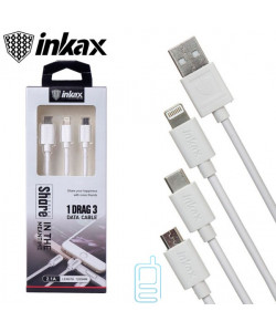 USB кабель inkax CK-38 3in1 Apple Lightning, micro USB, Type-C 1,2 м білий