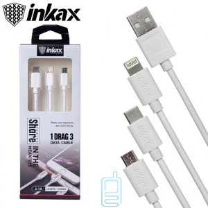 USB кабель inkax CK-38 3in1 Apple Lightning, micro USB, Type-C 1,2м белый