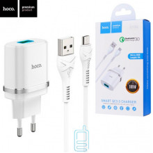 Сетевое зарядное устройство Hoco C12Q Smart QC3.0 1USB 3A micro-USB white