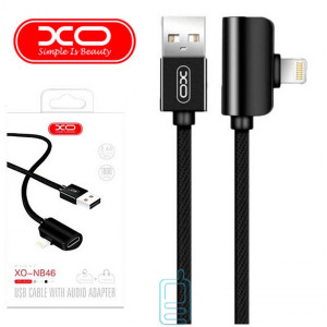 USB кабель XO NB46 2in1 Apple Lightning + Apple Earphone cable 1m черный