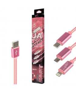 USB Кабель Micro USB King Fire DM-015 Lightning Type-C - 1 м (Рожевий)